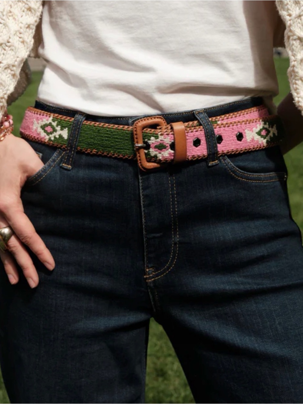 NWT Frances Valentine handmade Guatemalen belt - Multicolor Leather-Trim Belt - Picture 8 of 10
